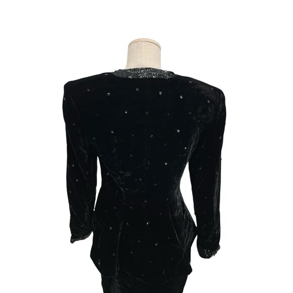 Vintage Magali Collection Black Velvet Sequin Skirt Suit Jacket Size 4 - Picture 8 of 15